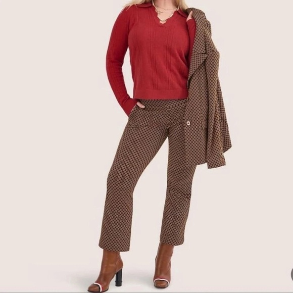 Cabi Dandy Kick Flare Crop High Rise Pants #4689 Size L Pull On Medallion Floral - Picture 3 of 14